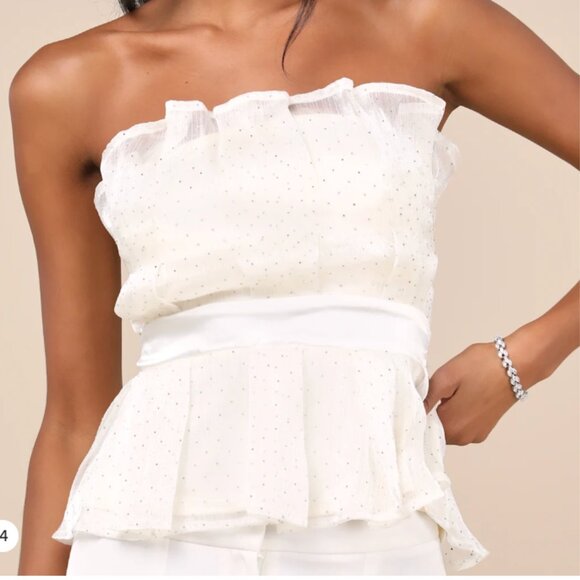 *NWT* Lulus Voguish Passion Pleated Rhinestone Strapless Top - Ivory - Picture 1 of 5